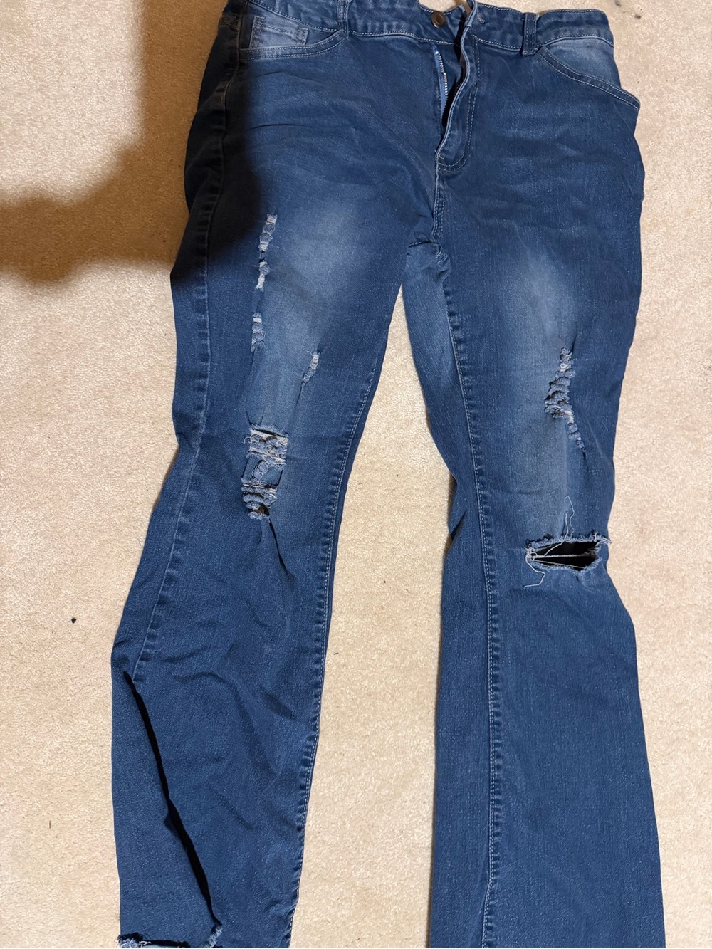Women’s Distressed Dark Blue Stretch Jeans
